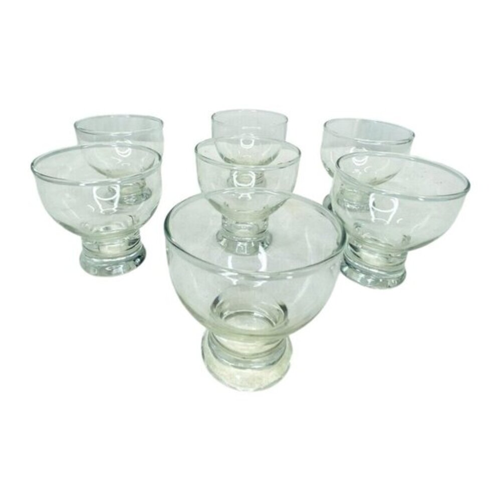 Clear Glass Dessert Cups 7PC Footed Sherbet Ice Cream Appetizer Serving Bowls